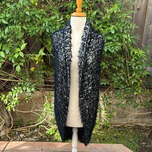 NWOT Chico's Black White Fuzzy Marled Yarn Open Front Long Sweater Vest S